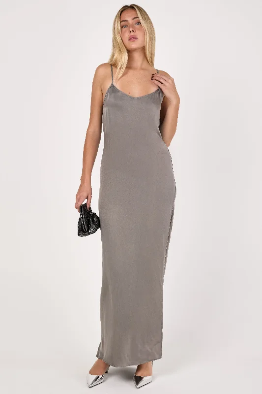 Dresses for interviews-Long Cupro Dress in Ice Grey