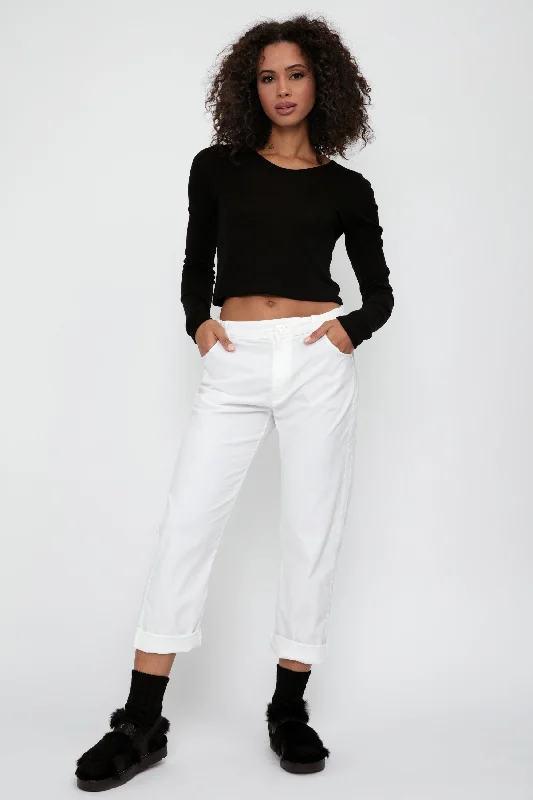 Bottoms for plus-size cozy fit-Cotton Corduroy Trouser in White