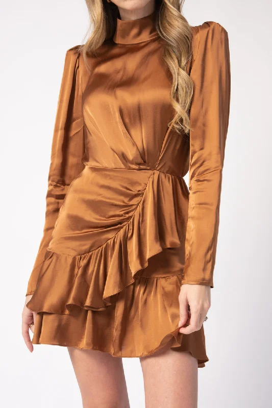 Dresses for fall weddings-Osium Ruffled Mini Dress in Camel