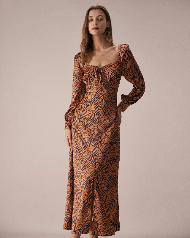 Dresses for startup events-The Brown Sweetheart Neck Zebra Maxi Dress