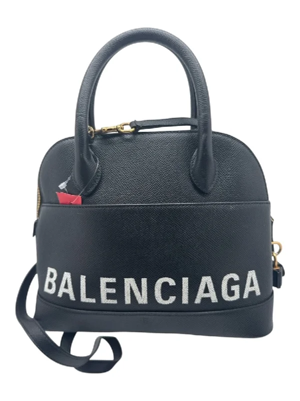 How to design stunning presentations-Balenciaga Black & White Saffiano Leather Logo Top Handle Bowler Bag