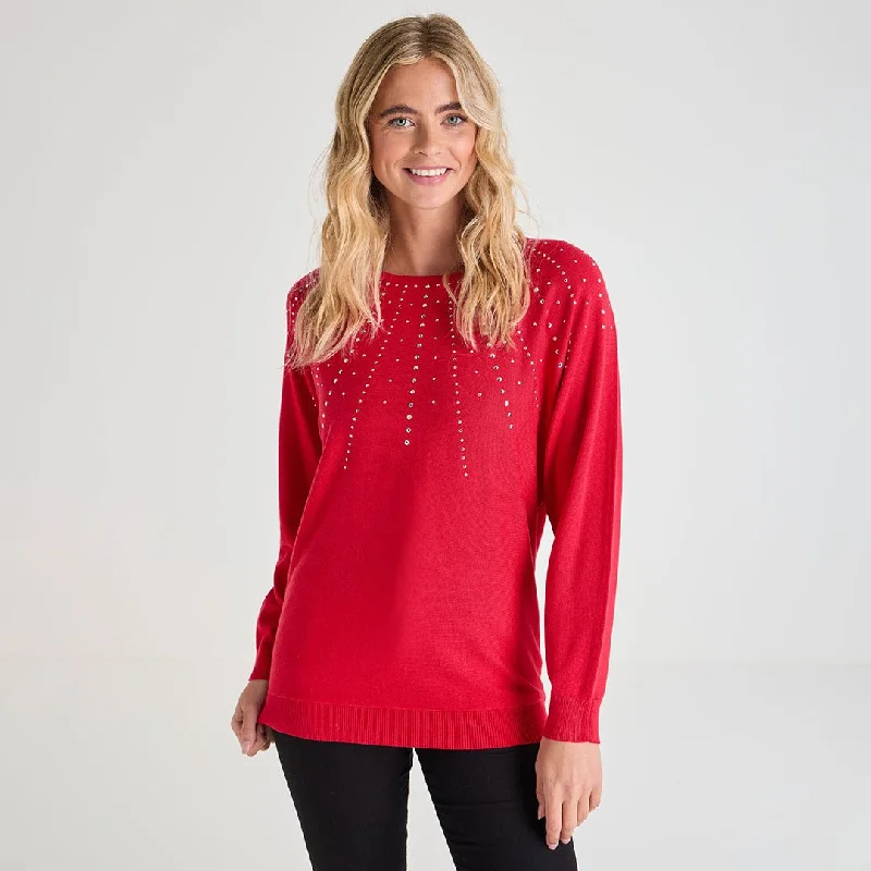 Sweaters in dusk-Ladies Beaded Batwing Jumper