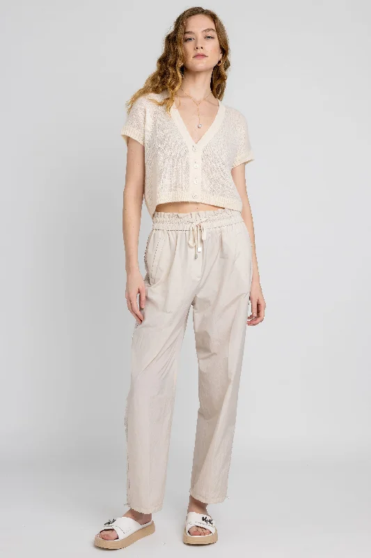 Bottoms for petites in taupe-Cotton Poplin Pant in Sesame Beige