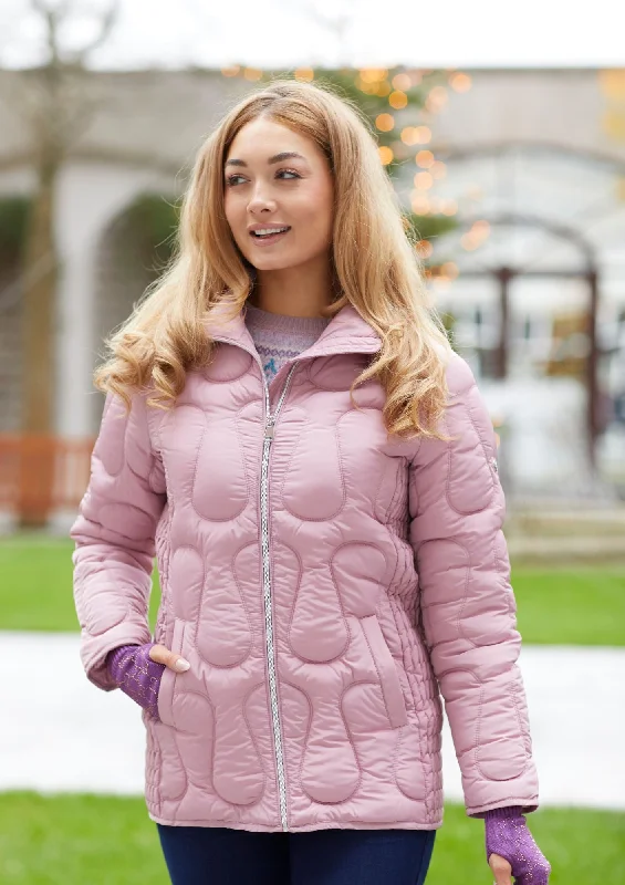 Jackets with mesh-Elastic Sleeve Quilt Jacket-Pink