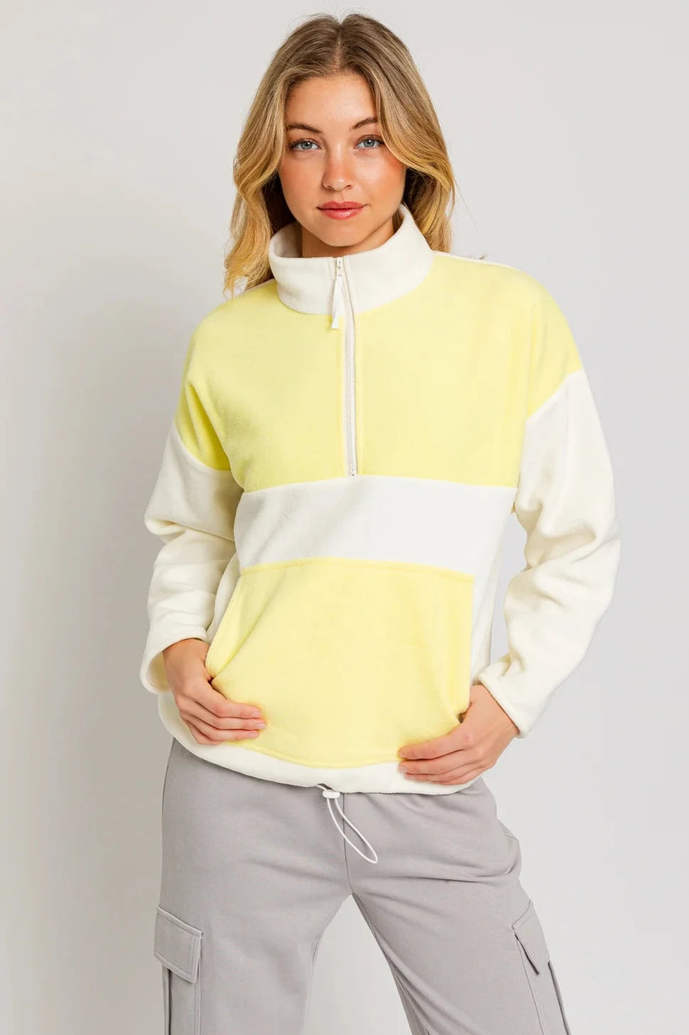 Hoodies & Sweatshirts conspiracy-Color Block Fleece Zip Up Drawstring Hem Sweatshirt