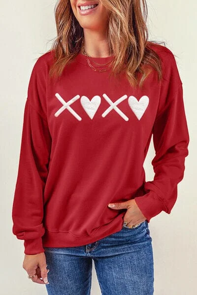 Hoodies & Sweatshirts second hand-Heart Graphic Round Neck Dropped Shoulder Sweatshirt