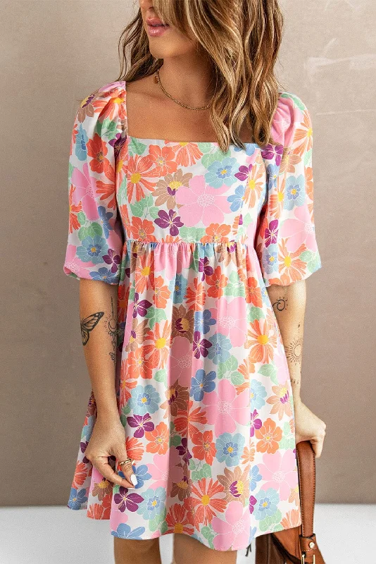 Dresses for wrinkle-free-Printed Half Sleeve Mini Dress