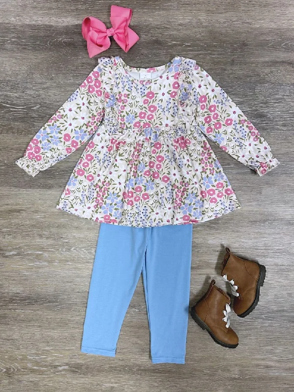 Best budget monitors 2025-Flower Garden Blue & Pink Girls Top & Leggings Outfit