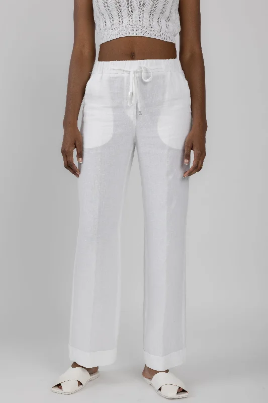 Bottoms in twilight-Drawstring Linen Pant in Optical White