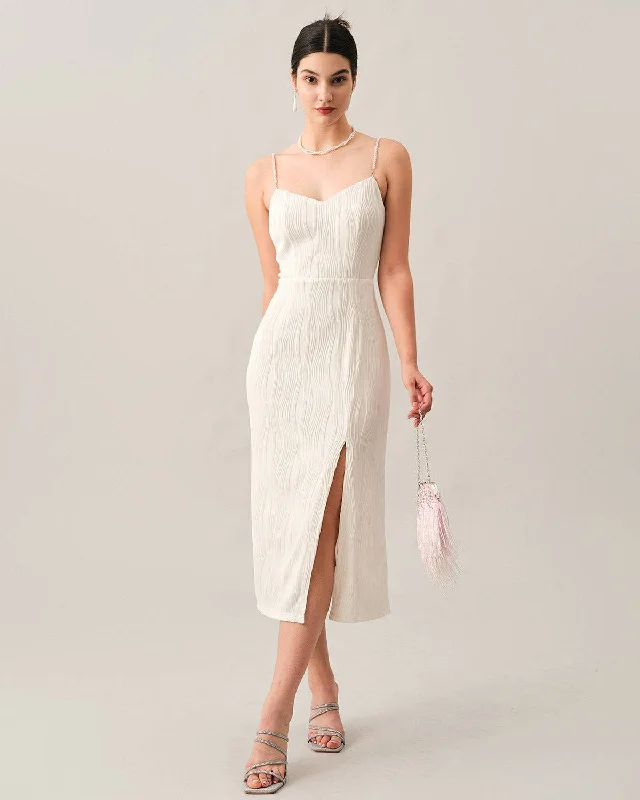 Dresses for wellness events-The Wave Textured Pearl Strap Midi Dress