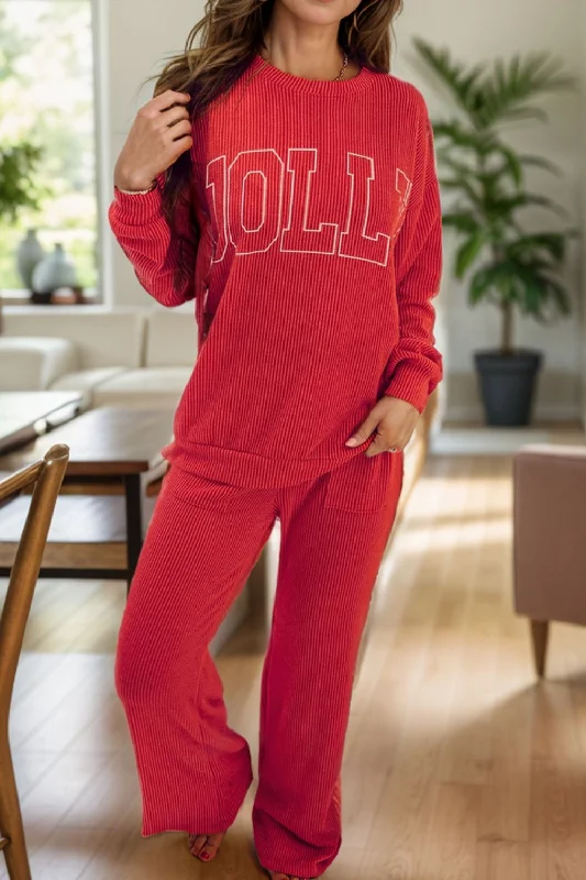 How to start a dropshipping business-JOLLY Round Neck Long Sleeve Top and Pants Lounge Set