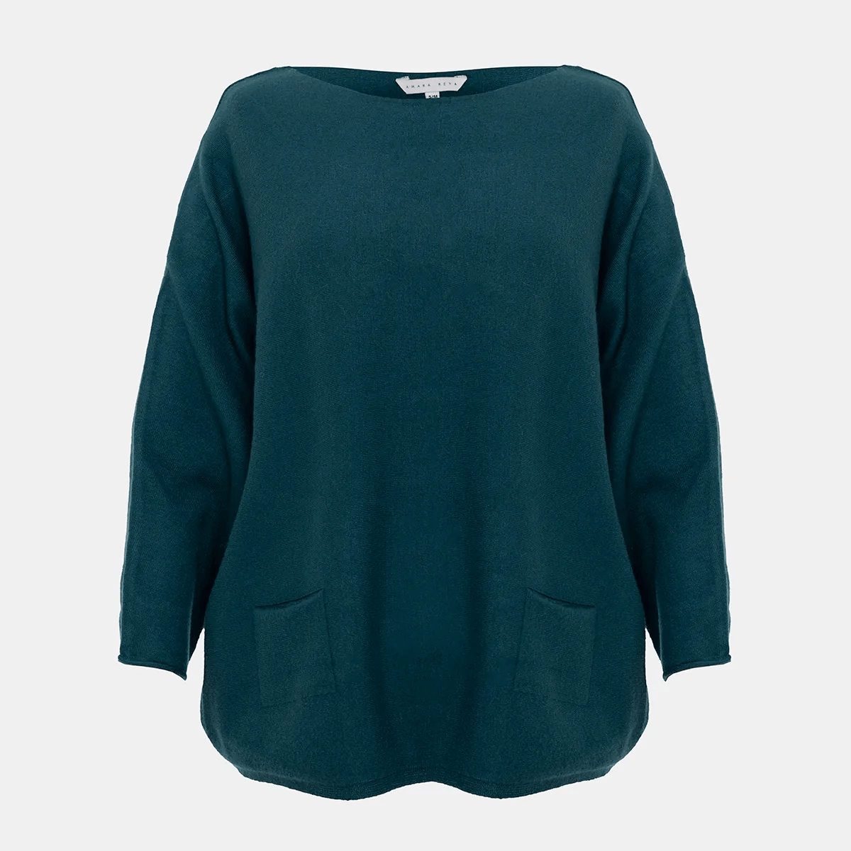 Sweaters with pleated fronts-Ladies Teal Batwing Jumper