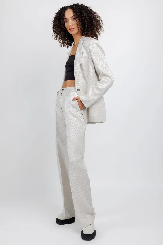 Bottoms for petites in cream-Diagonal Wide Leg Pant in Perla