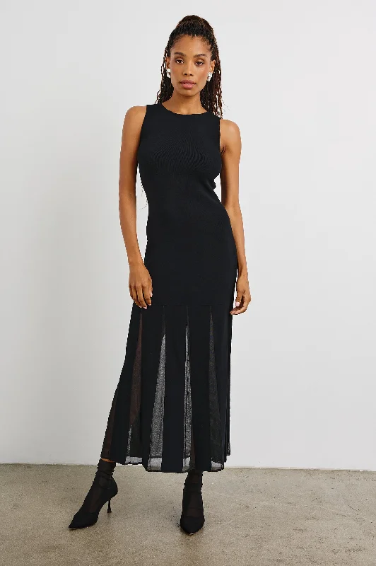 Dresses with mesh overlay-ALESSIA DRESS - BLACK