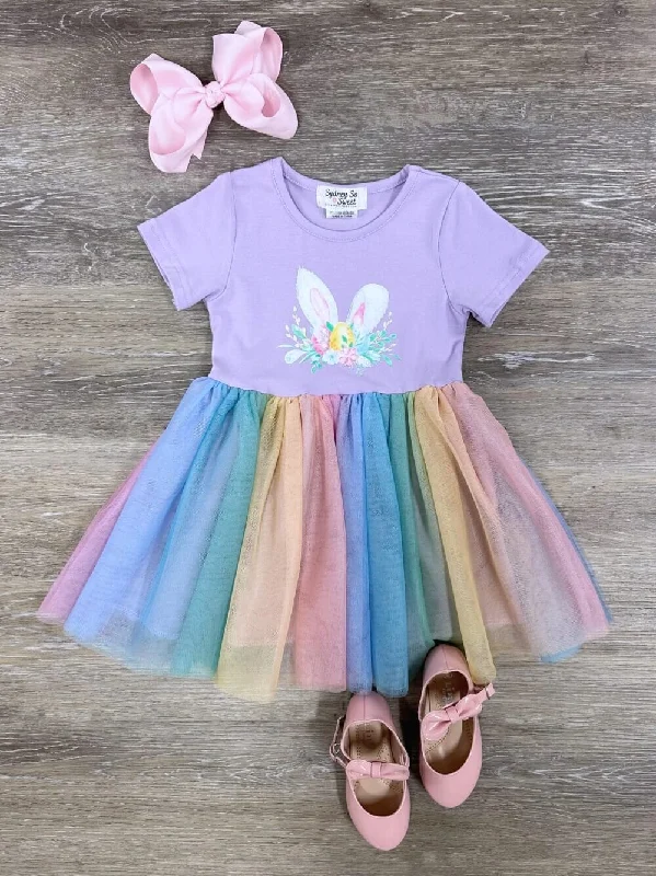 Dresses for preppy look-Lavender Pastel Bunny Easter Tulle Tutu Dress