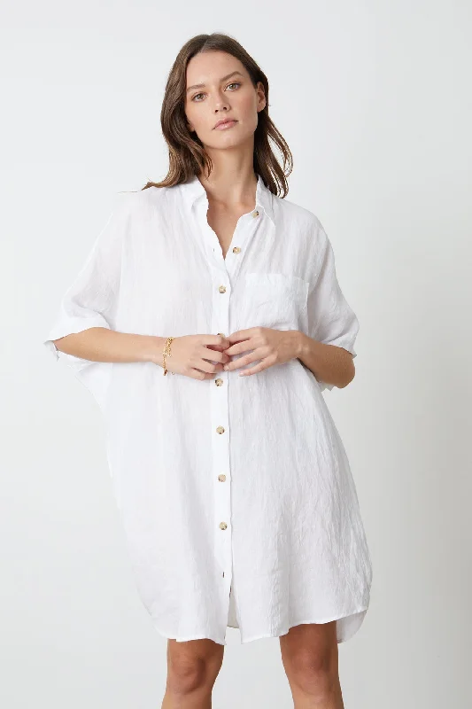 Dresses with chiffon-STEVIE LINEN BUTTON-UP DRESS