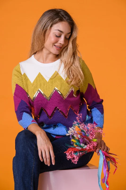 Sweaters for plays-Sequin Zig Zag Sweater Purple/Green