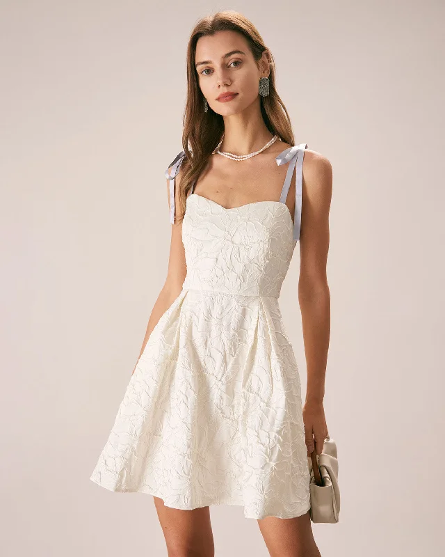 Dresses for presentations-The Off White Jacquard Tie Strap Mini Dress