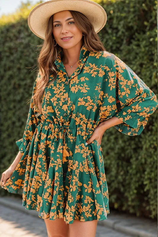 Dresses for long-lasting-Printed Three-Quarter Sleeve Mini Dress