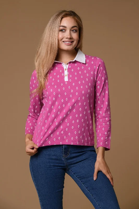 Women's Clothing professor-Diamond Print Collar Tee- Pink