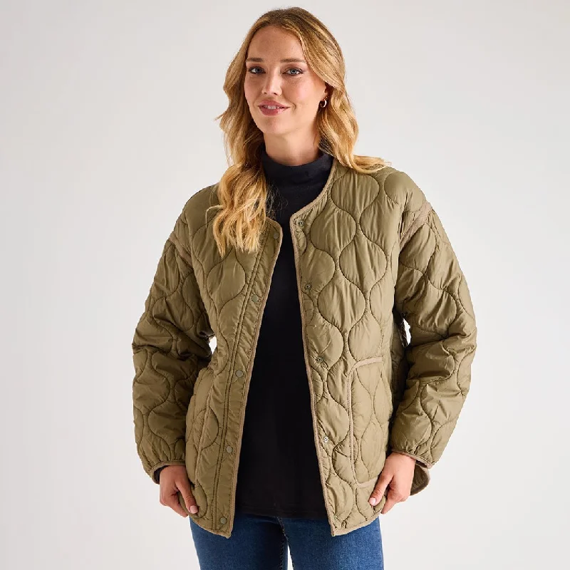 Jackets for versatile-Ladies Oversized Khaki Quilted Jacket