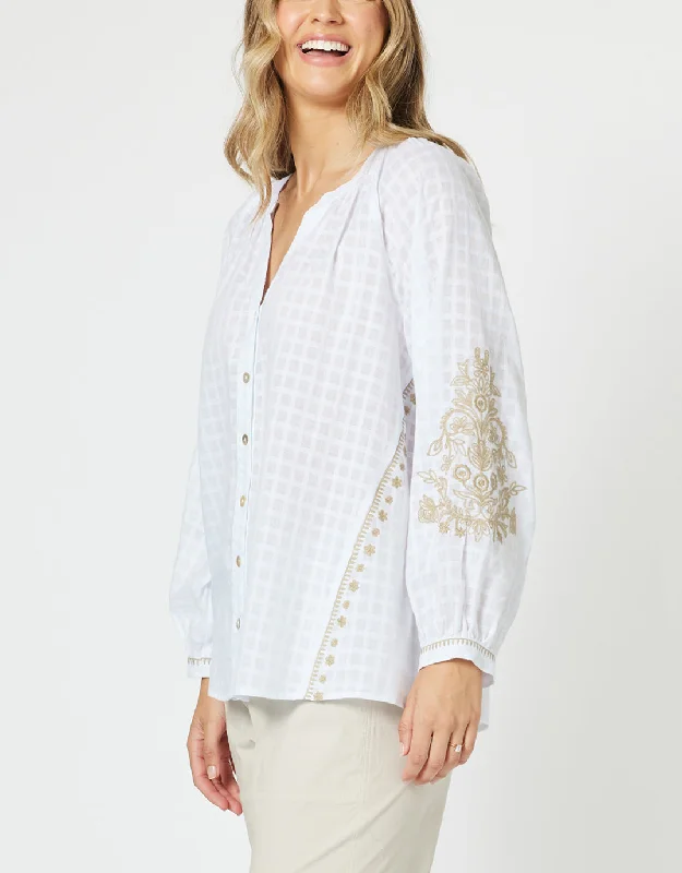 Women's Clothing geometric-Oasis Cotton Blouse - White