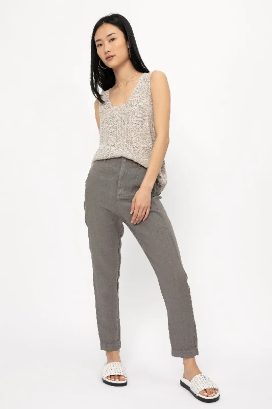 Bottoms for petites in ivory-Linen Trouser Pant in Grey