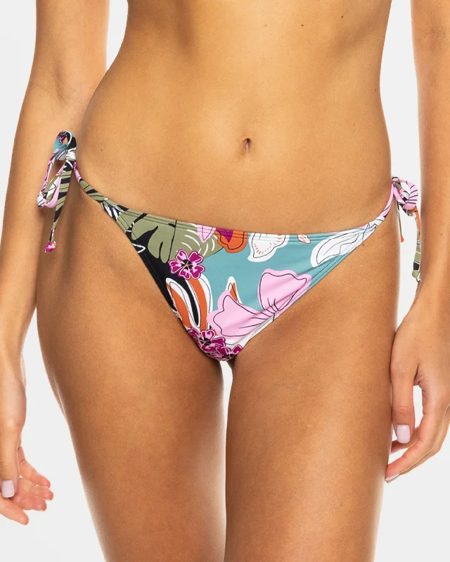 Swimwear for pet owners-Beach Classics Tie Side Cheeky Bikini Bottom - Anthracite Moody Tropical Swim