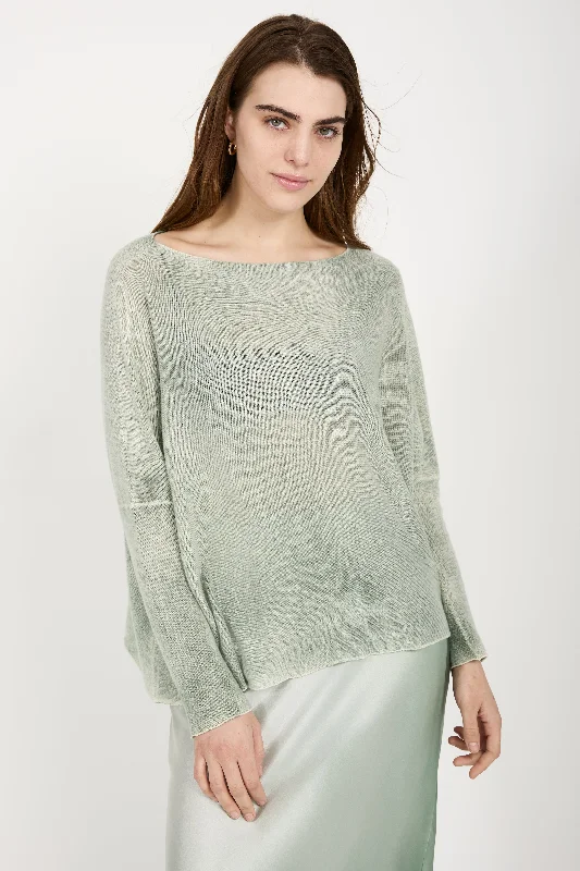 Sweaters with ruffled hems-Light Cashmere Poncho in Jade