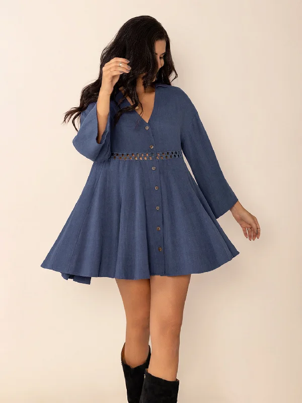 Dresses with long sleeves-Cutout Johnny Collar Long Sleeve Mini Dress