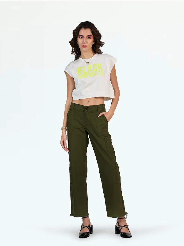 Bottoms in onyx-Olive Double Button Parachute Pants