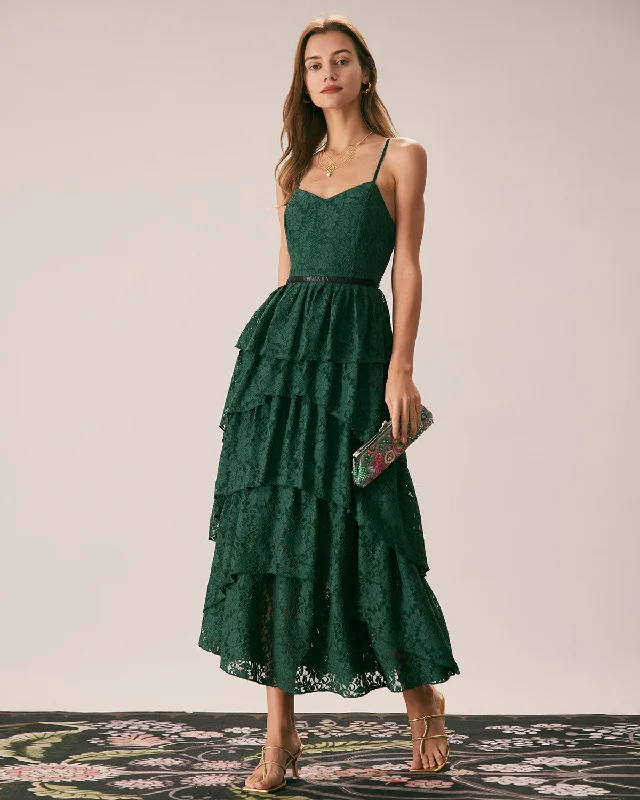 Dresses for in-person meetings-The Green Sweetheart Neck Lace Maxi Dress