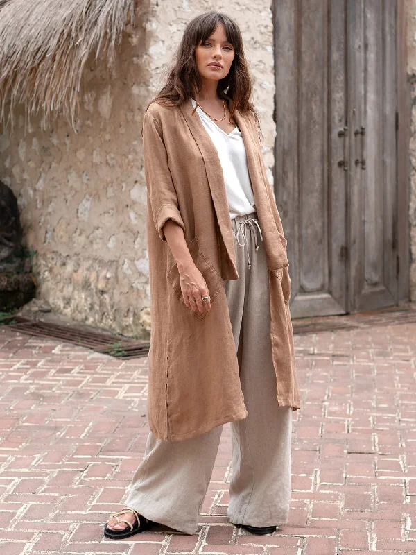 Women's Clothing daily wear-Nova Longline Linen Coat Desert Sand