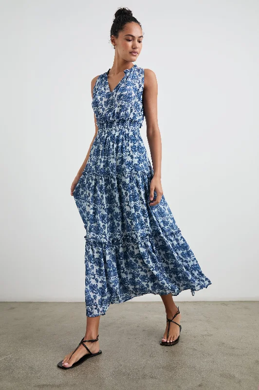 Dresses for long-lasting-LOULOU DRESS - CHAMBRAY FLORAL