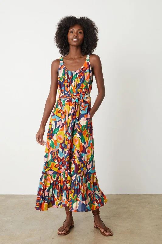 Dresses for salsa dancing-ESTELLE PRINTED LINEN DRESS