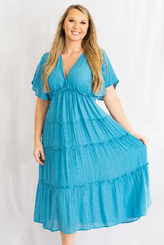 Dresses for weekend breaks-Smocked V-Neck Tiered Maxi Dress by Umgee Clothing