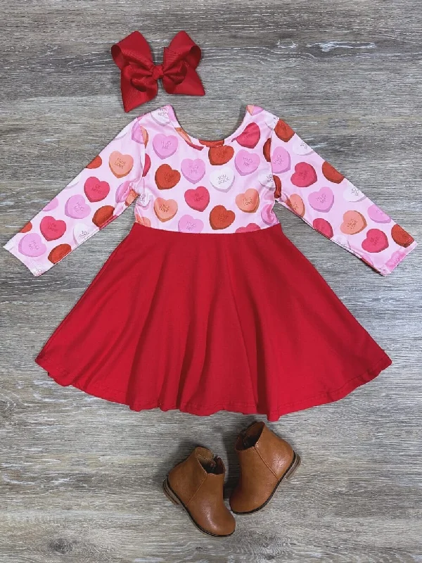 Dresses for dinner dates-Miss Heart Breaker Pink & Red Girls Skater Dress