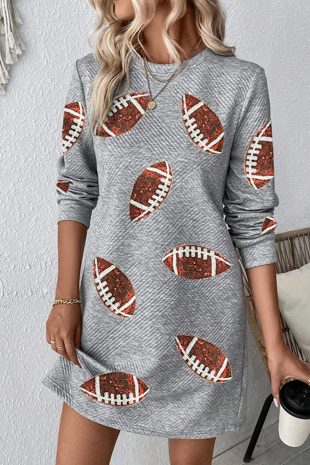 Dresses for vibrant hues-Sequin Football Long Sleeve Mini Dress