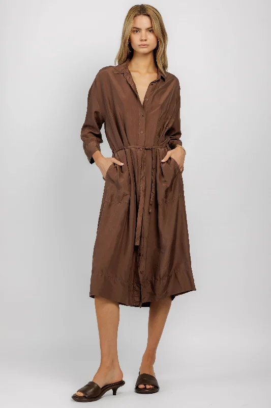 Dresses for African prints-Silk Shirt Dress in Cocoa