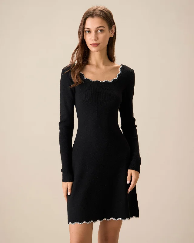 Dresses for traditional ceremonies-Women's Black Contrasting Knit Mini Dress