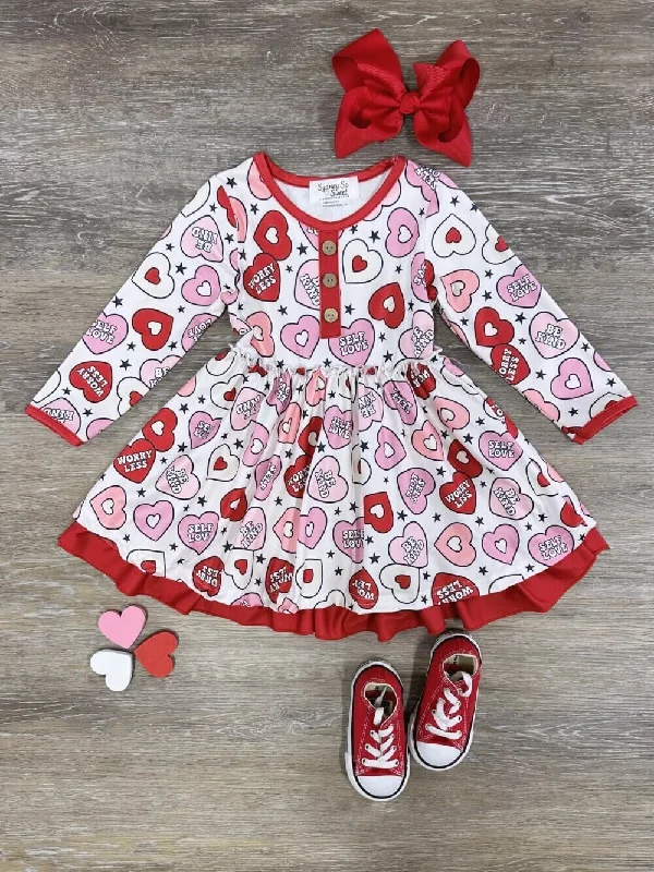 Dresses for trendy outfits-Conversation Hearts Red Layered Girls Long Sleeve Dress