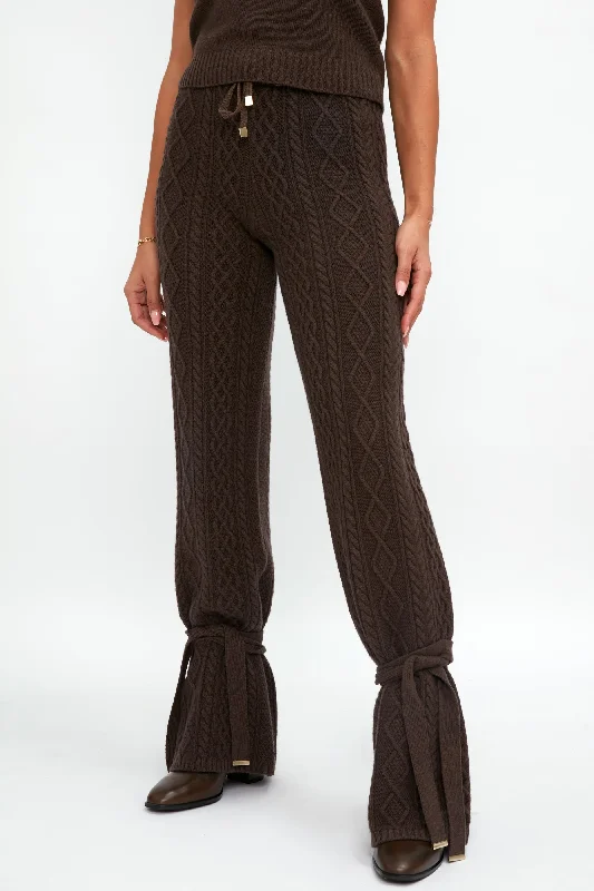 Bottoms with wrap front-Knit Drawstring Pant in Chocolate