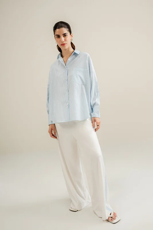 Women's Clothing with buttons-Blue Striped Button Down