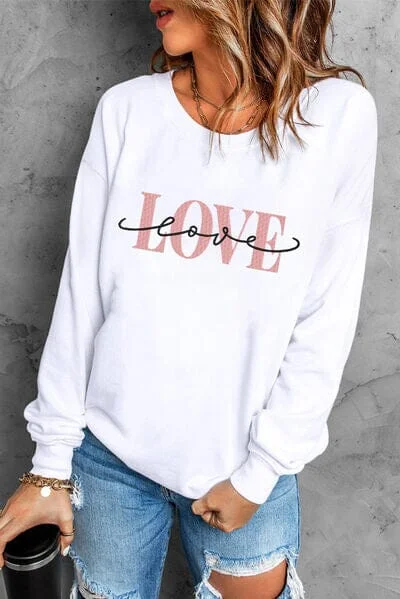 Hoodies & Sweatshirts vintage remake-LOVE Round Neck Dropped Shoulder Sweatshirt