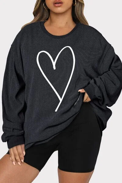 Hoodies & Sweatshirts rare-Plus Size Heart Ribbed Round Neck Sweatshirt