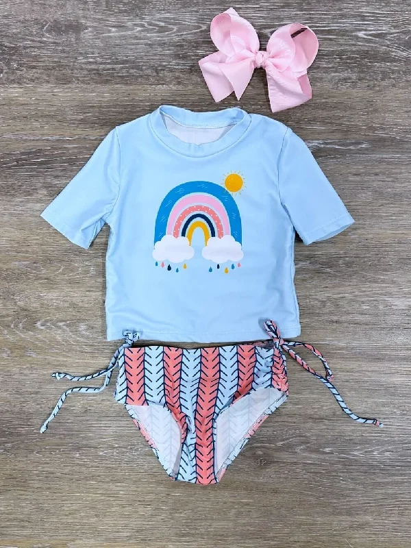 Swimwear for luxury feel-Rainbow Sunny Days Girls 2 Piece Swim Set