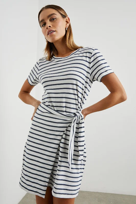 Dresses for work-EDIE DRESS - IVORY NAVY STRIPE