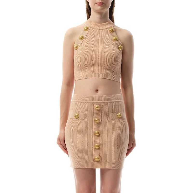 Tips for managing anxiety-6 Button Halterneck Knit Cropped Top in Nude Rose