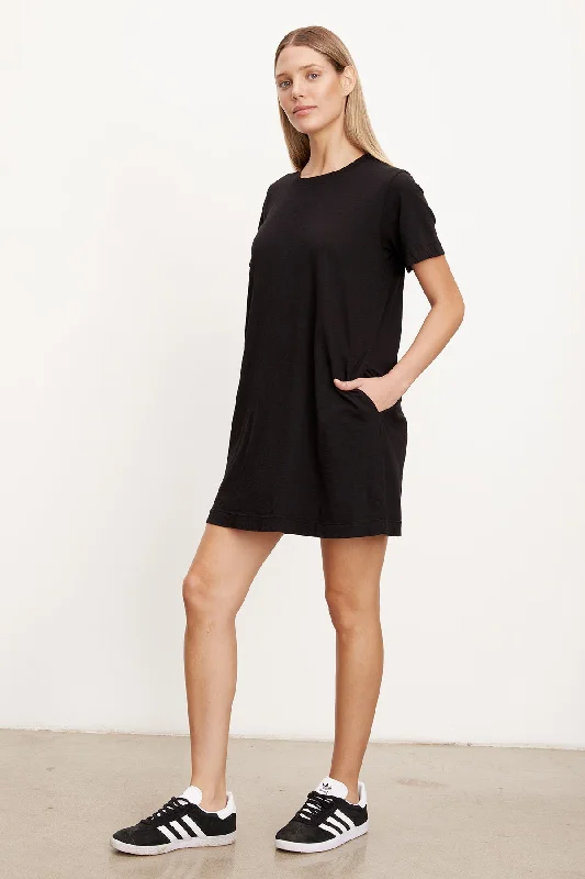 Dresses with mesh overlay-LEIGH COTTON SLUB DRESS