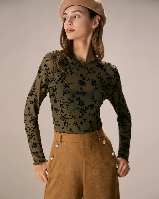 How to start a book review-The Army Green Mesh Floral Blouse & Cami Top